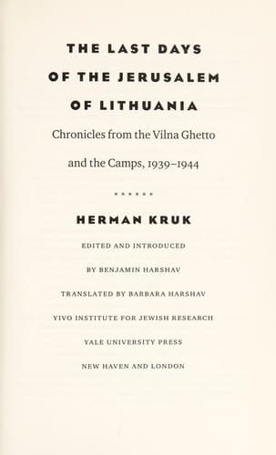 The Last Days of the Jerusalem of Lithuania — book cover